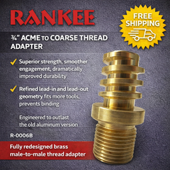Rankee R‑0006B Brass 3/4" ACME Adapter – Male‑to‑Male Coarse Thread Connector for Paint Rollers, Texture Brushes, Brooms & Sanding Heads