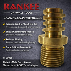 Rankee R‑0006B Brass 3/4" ACME Adapter – Male‑to‑Male Coarse Thread Connector for Paint Rollers, Texture Brushes, Brooms & Sanding Heads