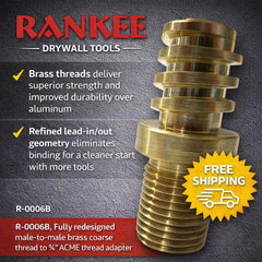 Rankee R‑0006B Brass 3/4" ACME Adapter – Male‑to‑Male Coarse Thread Connector for Paint Rollers, Texture Brushes, Brooms & Sanding Heads