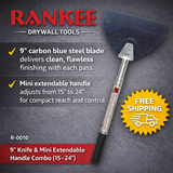 Rankee Drywall Wipedown 9" Knife & Mini Extendable Handle (15–24") Combo R‑0010 – Tool for Automatic Tapers